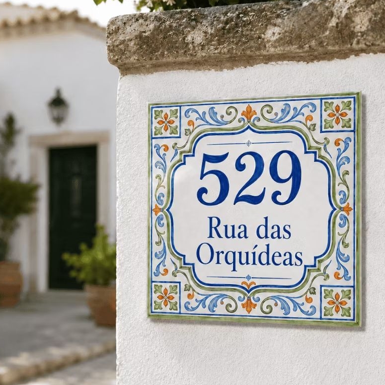 Azulejo Número Casa Personalizado Português | Rua e Número Placa Número Residencial | Colonial