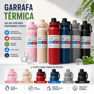Garrafa térmica de aço inoxidável de 800 ml com infusor/alça, quente e fria - várias cores