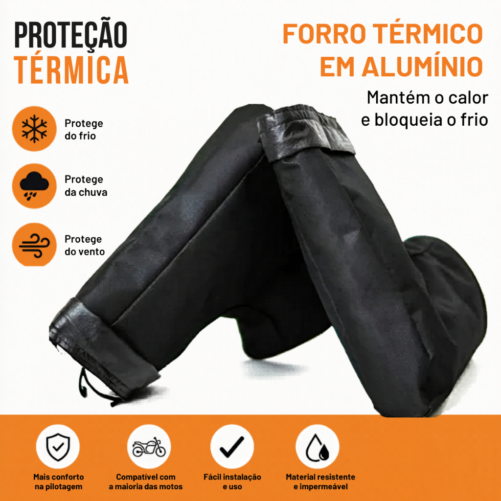 Luva Motociclista Forrada Térmica Impermeável Para Guidão Protetor De Mão Contra Clima Frio Chuva