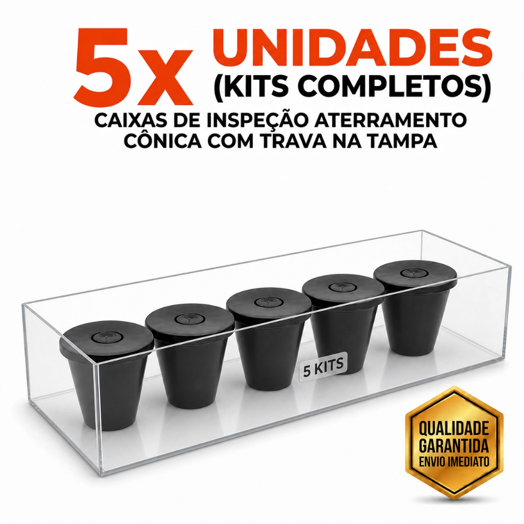 Kit 5 caixas de aterramento inspeção cônica haste pvc com trava na tampa