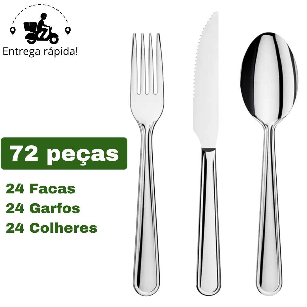 Jogo de Talheres 18 36 54 e 72 Peças Garfo Faca e Colher Prime Cozinha Aço Inox Premium