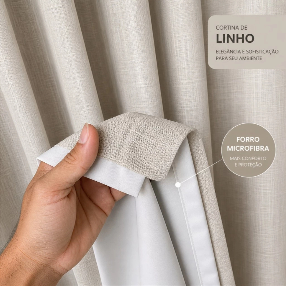 Cortina Tecido Microfibra 3M, 4M, 5M, 6M, 7M, 8M Cortina Voil Gaze de Linho com Forro Tecido Grosso