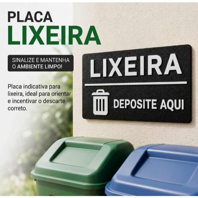 Placa Física Sinalização De Lixeira Objeto Decorativo 3D Pronto Prático Residencial e Comercial
