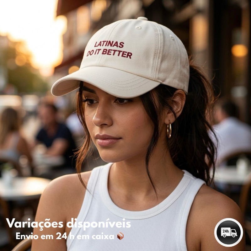 Boné Dad Hat Bordado Latinas Americano Aesthetic Aba Curva Sarja Premium Tampa Dura - Envio em Caixa