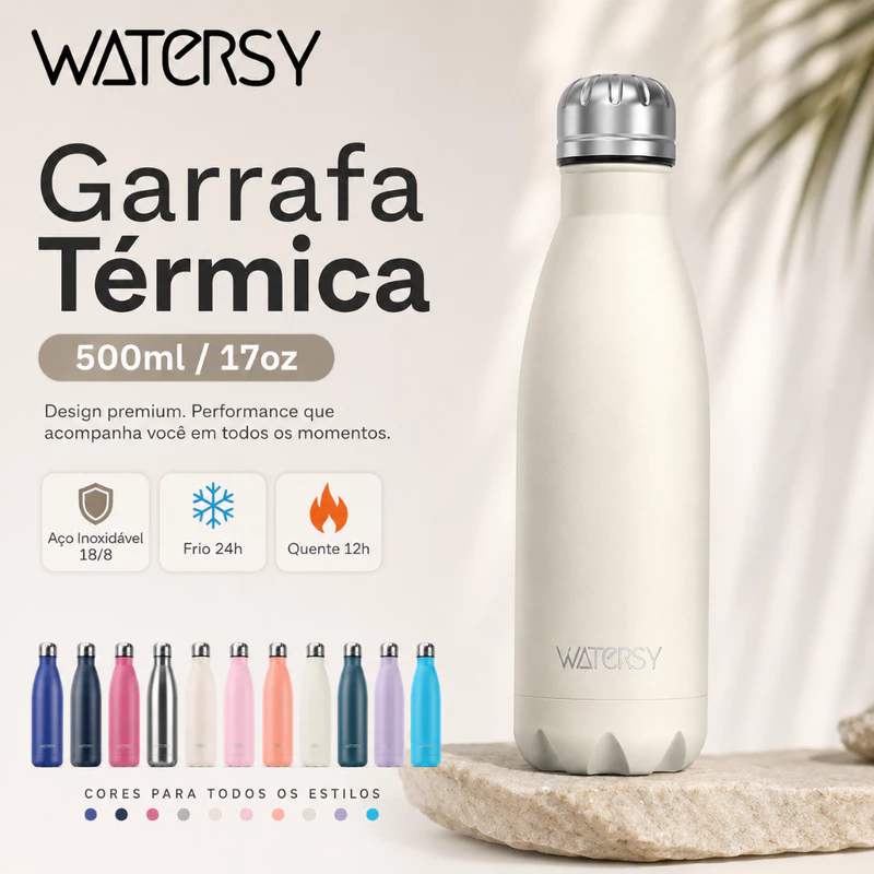 Garrafa Térmica Watersy em Aço Inoxidável 304 Portátil 500ml