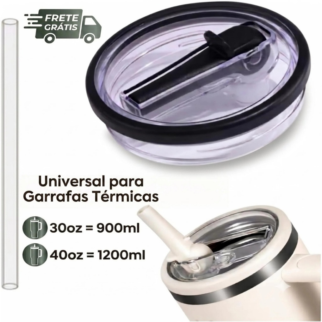 Tampa de Reposição com Canudo para Garrafa 40oz 1200ml Antivazamento Vedação Total
