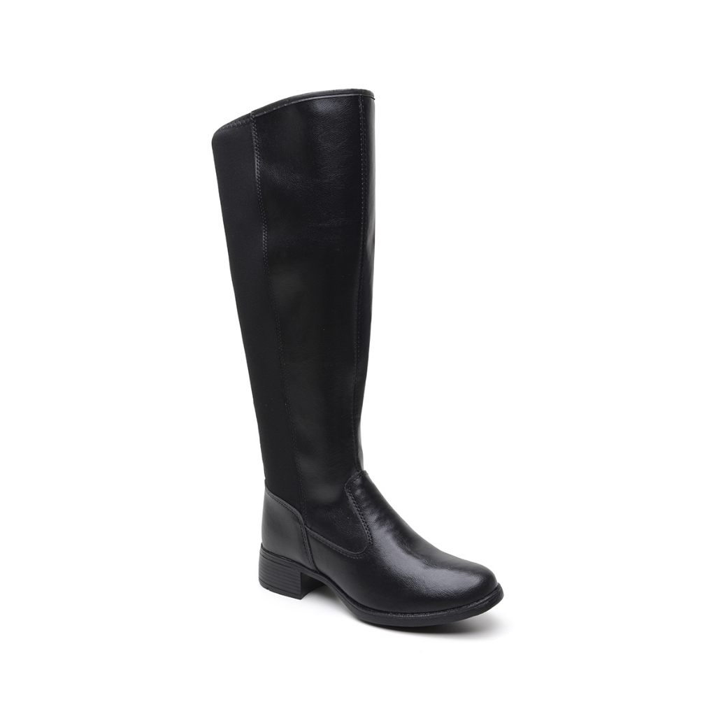 Bota Feminina Inverno Cano Longo Preta Montaria Confortável Salto Baixo Com Zíper para o Dia a Dia