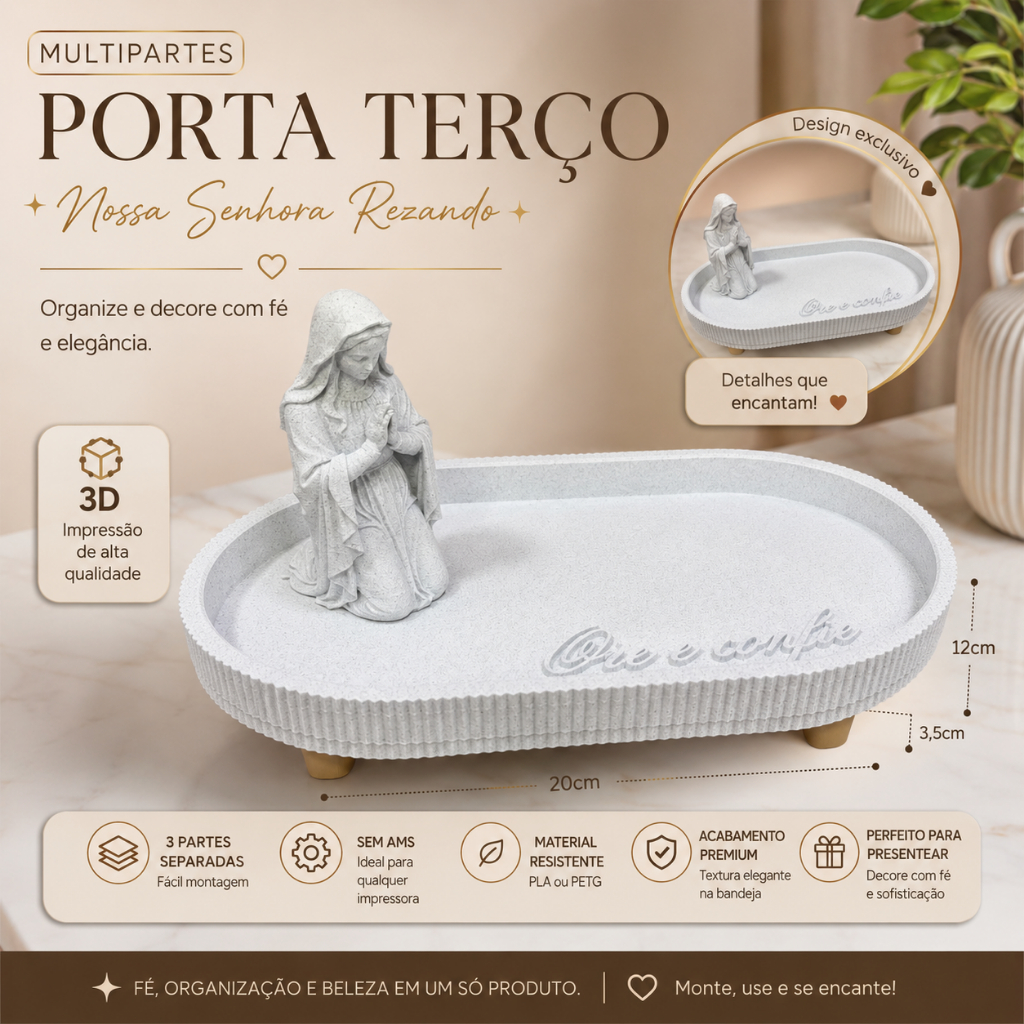 Porta Terço Nossa Senhora Rezando Decorativo | Organizador Religioso em Impressão 3D | Decoração Católica