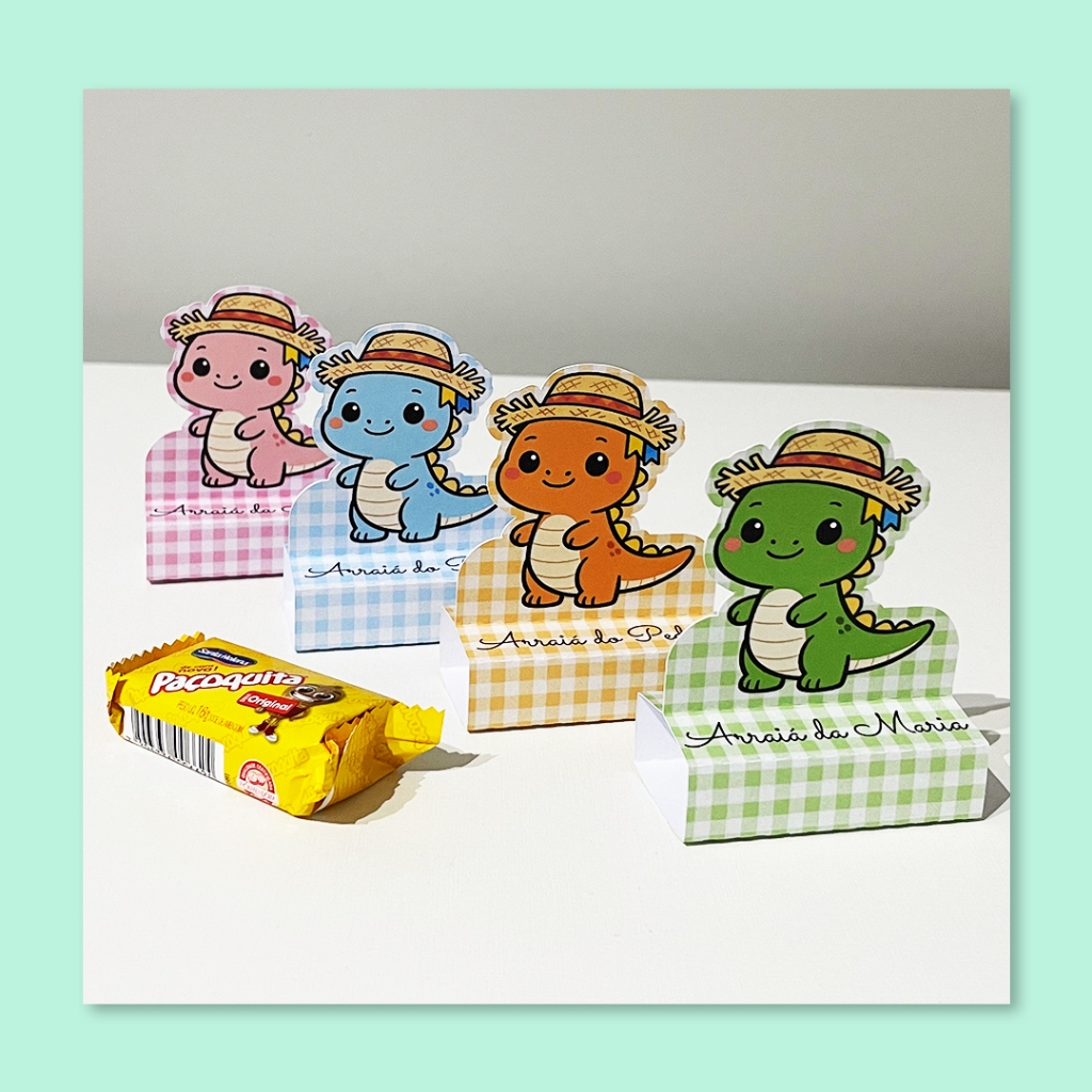 Kit Porta Paçoca Dinossauro Junino Personalizado Lembrancinha Festa Junina Infantil