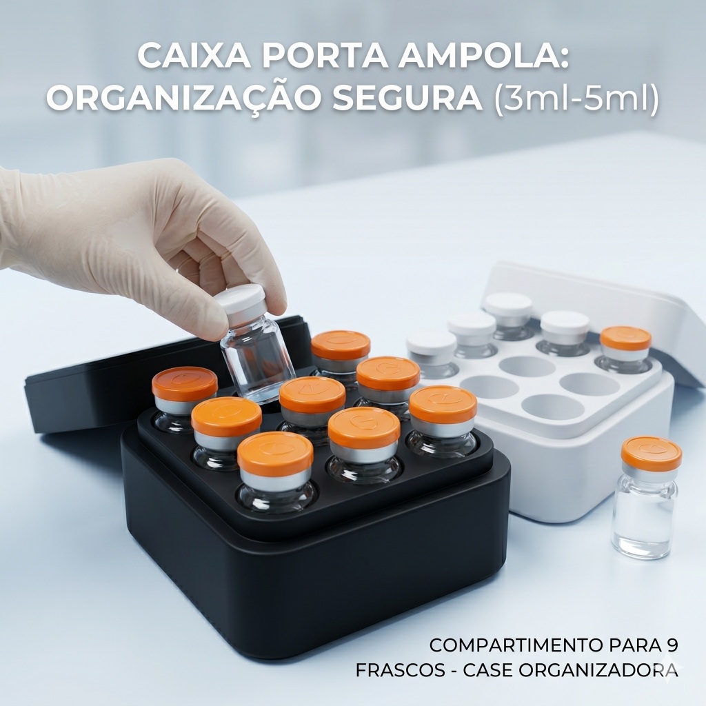 Caixa Porta Ampola 3ml a 5ml Case Organizadora 9 Porta Frascos Ampolas Para Vacinas e Injeções
