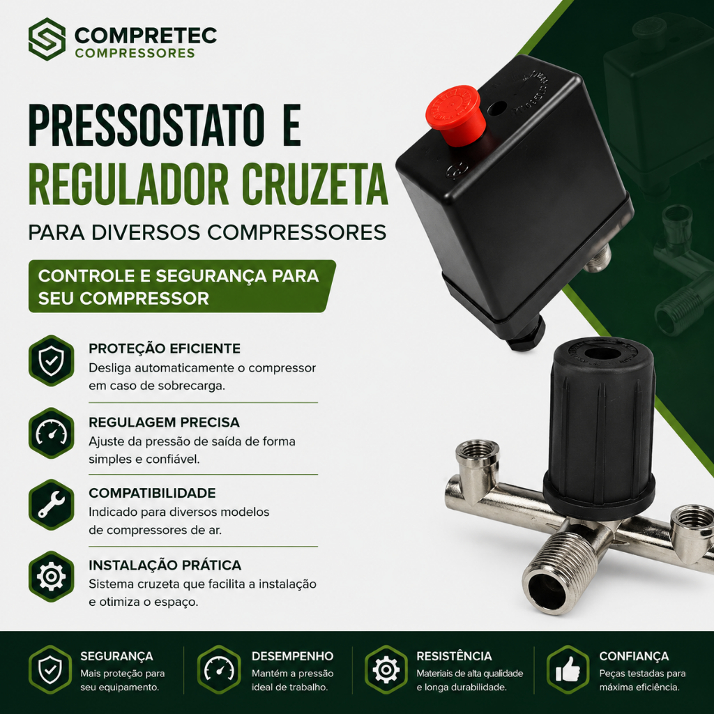 Pressostato E Regulador Cruzeta P/ Diversos Compressores