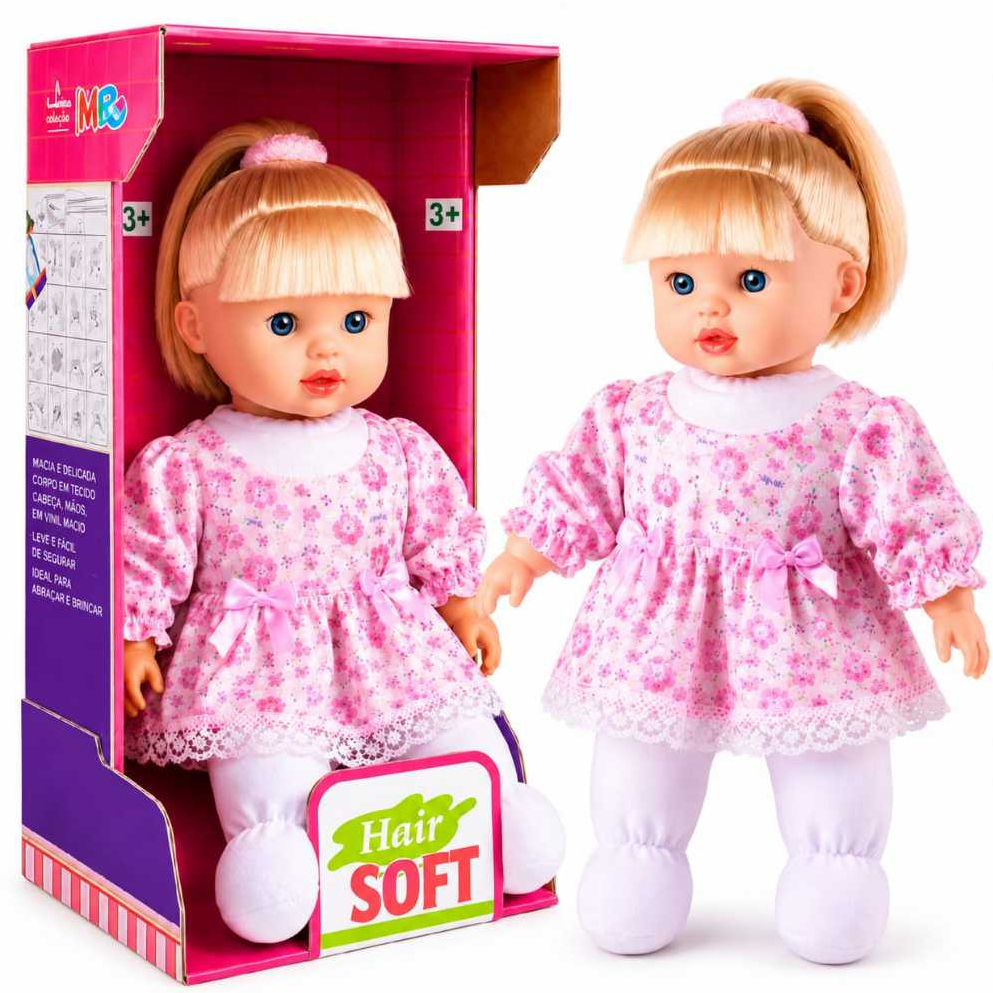 Boneca Loira Colecao Hair Soft Corpo de Pano Super Macia
