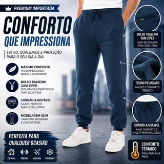 Calça Moletom Masculina Importada Pesada Forro Bolsos Laterais Traseiro com Zíper.