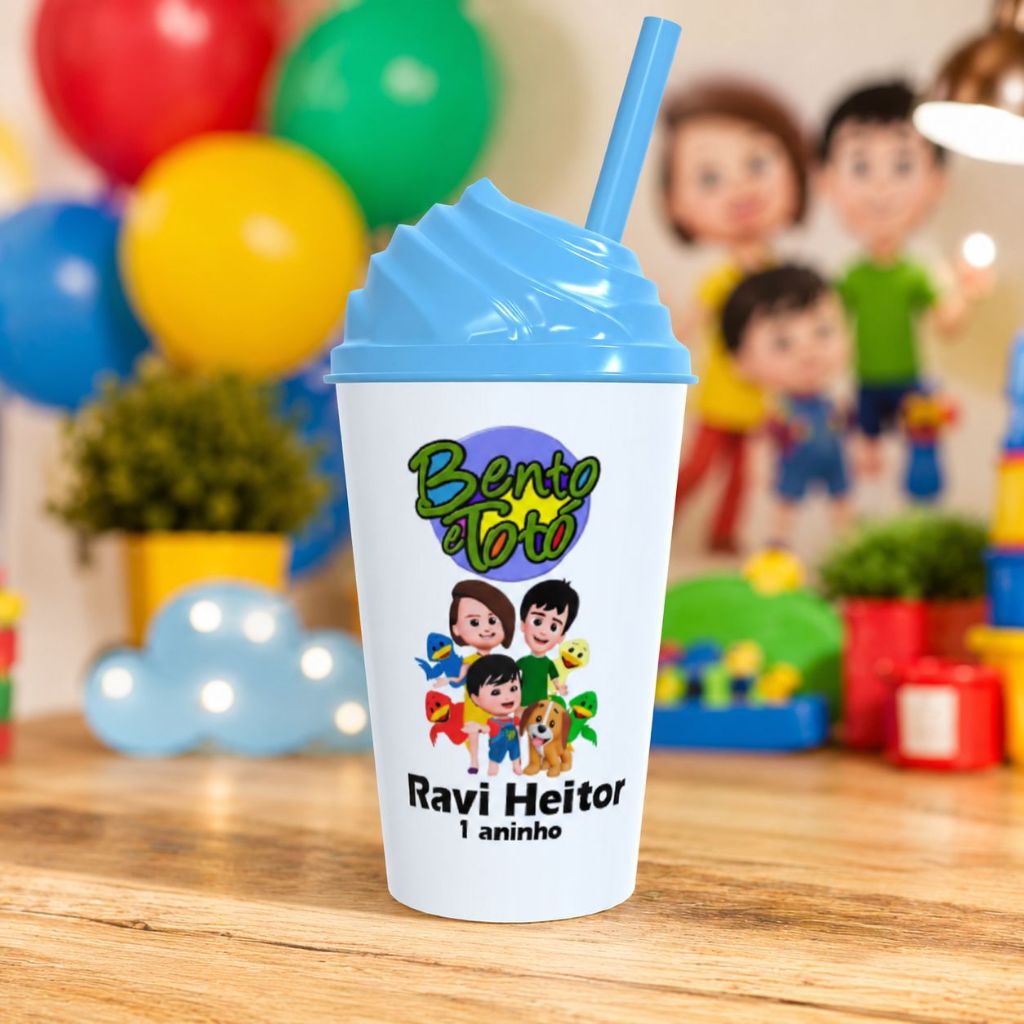 Copo Twister com Tampa e Canudo Personalizado Bento Lembrancinha de Festa Infantil Aniversário
