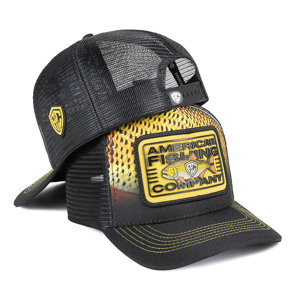 Boné Estilo Pecador Bordado American Fishing Trucker Aba Curva Bordado Tela Respirável Ajustável