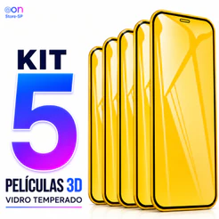 KIT 5 Películas 3D Vidro Temperado iPhone 11 12 13 14 15 16 Pro Max Full Cover 9H