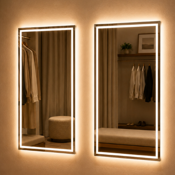 Kit com 2 Espelho de Led Retangular Jateado 70x50 com Botão Touch Banheiro Close