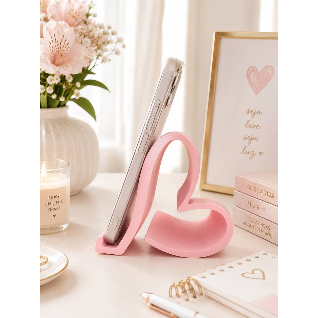 Suporte para Celular Coração de Mesa e Escritório Decorativo Moderno