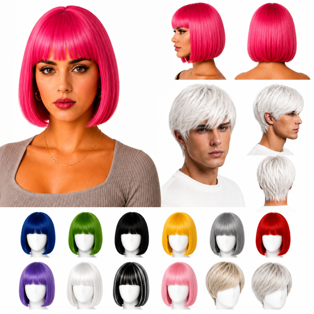 Peruca Colorida para Fantasia Feminina e Masculina Criativa Carnaval Cosplay Bloquinho Cabelo Maluco Halloween