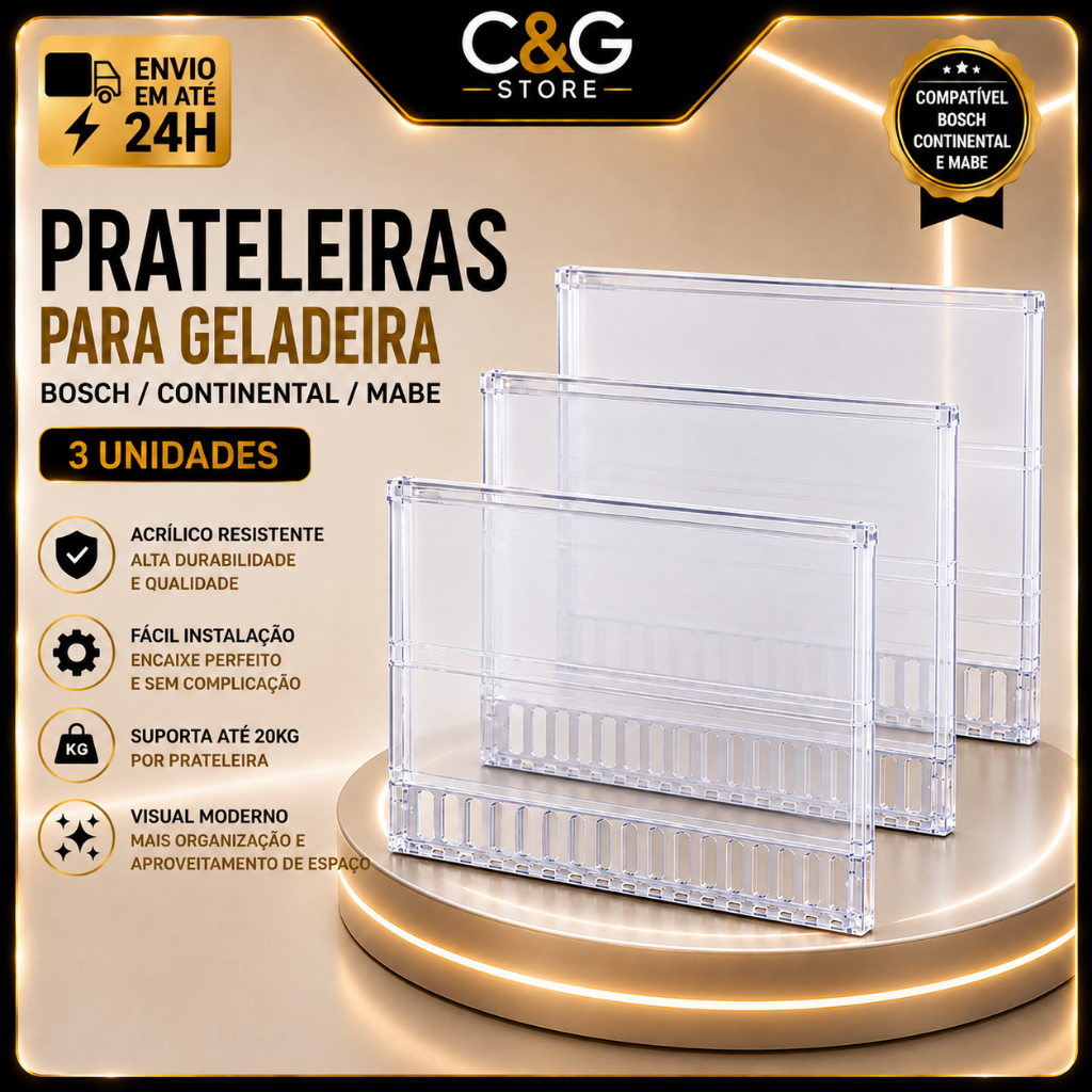 3 Prateleira Grade Acrílica Geladeira Continental Copacabana KDN Refrigerador Bosch Mabe RDV36 RDV37 RDV38 KDV37