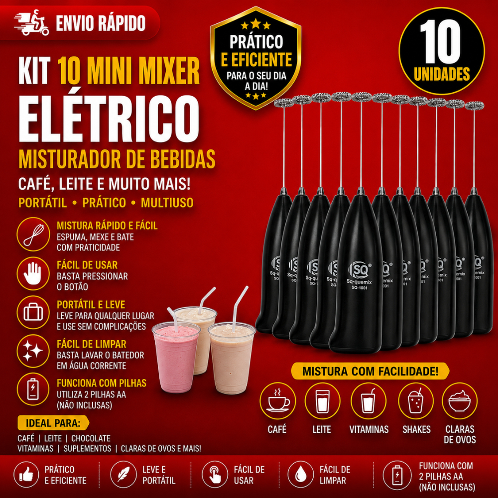 Kit 10 e 5 Mini Mixer Elétrico Misturador de Bebidas Café Leite  Portátil Mixer Misturador Multiuso