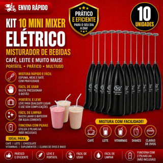 Kit 10 e 5 Mini Mixer Elétrico Misturador de Bebidas Café Leite  Portátil Mixer Misturador Multiuso