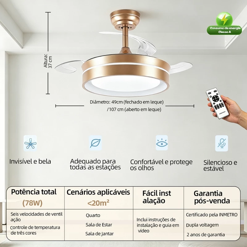 Ventilador de Teto LED Turbo Silencioso Retrátil Brightech 36/42 — foto 4