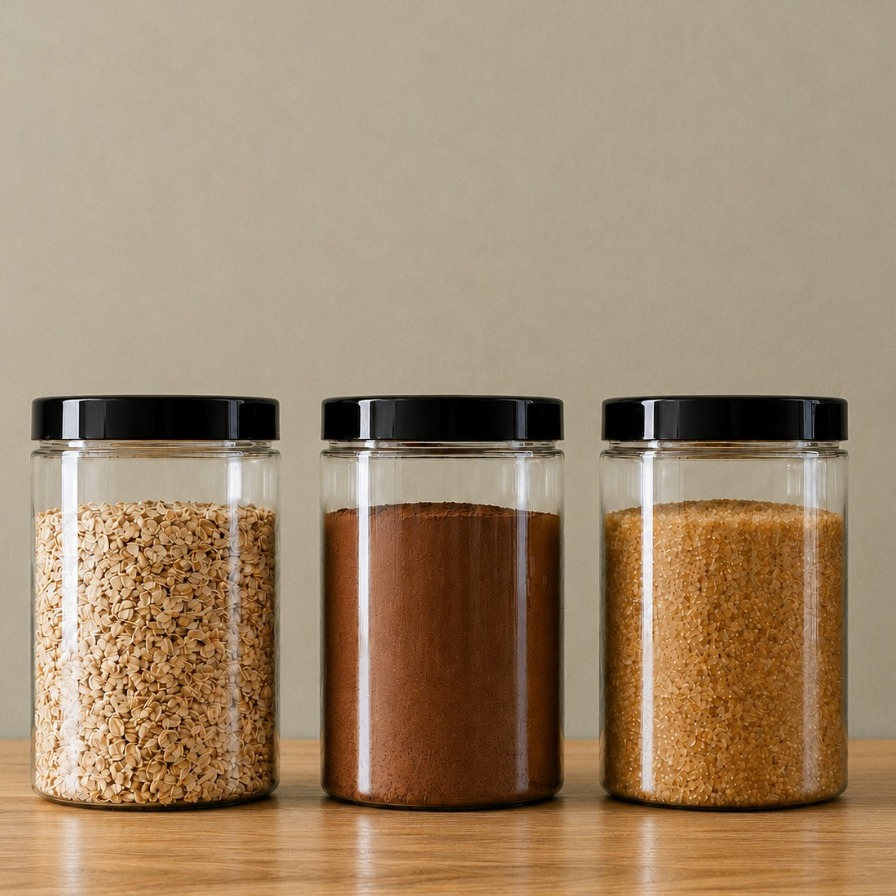 Kit 3 Potes 1500ml Reto Transparente Básicos Minimalista Tampa Preta de Rosca Cozinha Mantimento