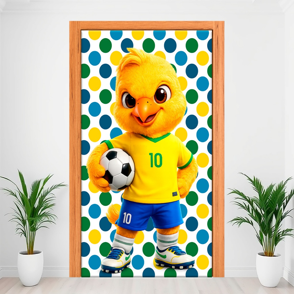 Capa Decorativa De Porta Decoração Com Elástico 2,15m x 0,80Cm Veste Fácil Tema Brasil Copa do Mundo 2026