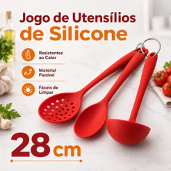 Kit 3 Utensilios De Silicone Resistente Colher Concha Escumadeira Cozinha Resistentes ao Calor