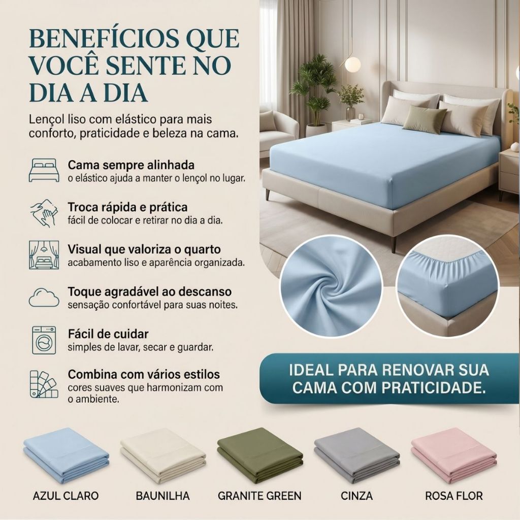 Kit 2 Lençol Queen Roupa De Cama Com Elástico Adulto Liso De Malha Macia 100% Algodão — imagem 2 de 2