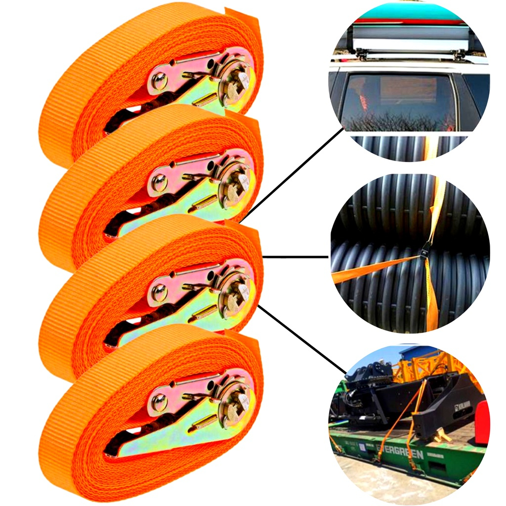 Jogo 4 Cintas Para Carga Com Catraca ACI-425 4,5M x 25mm Suporta 120kg Amarração Transporte Seguro · foto 2
