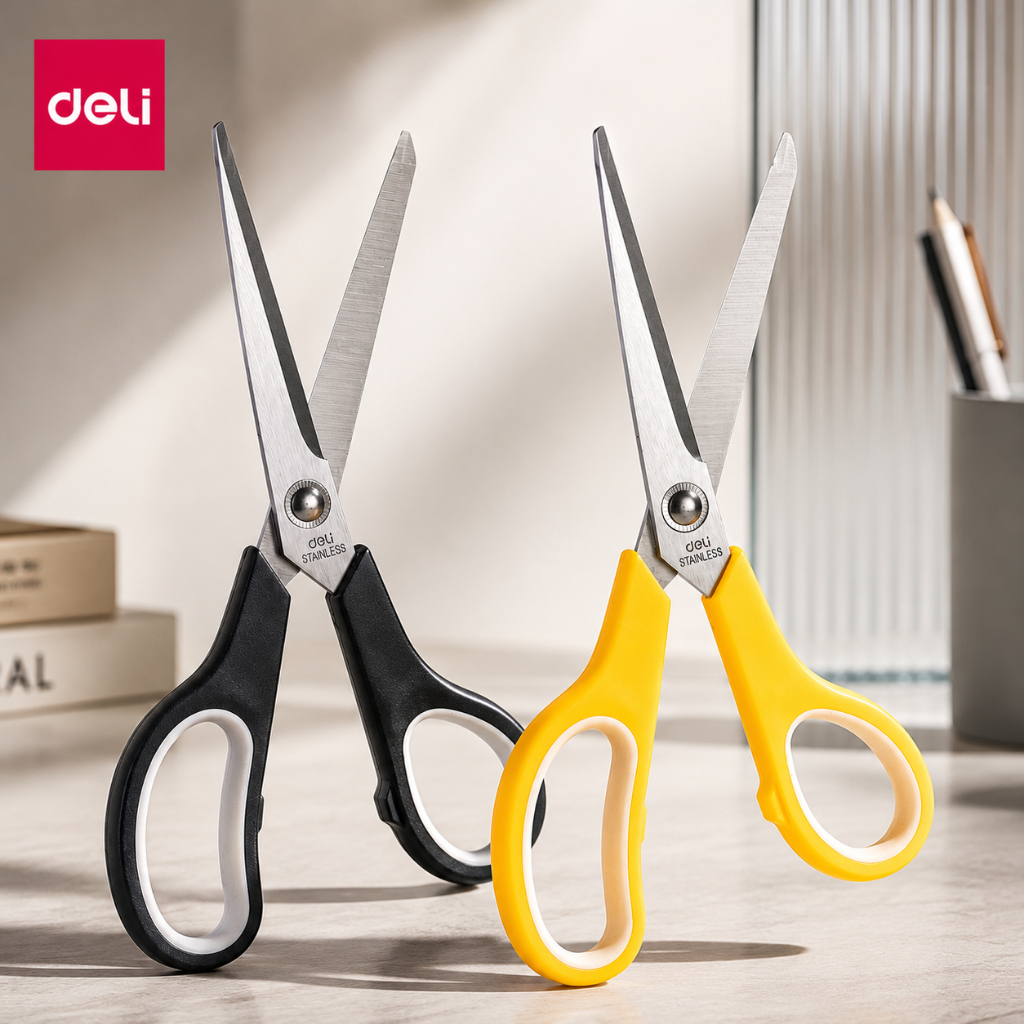 Tesoura Deli Profissional Cabo Ergonômico Aço Inox para Escritório Escola e Artesanato