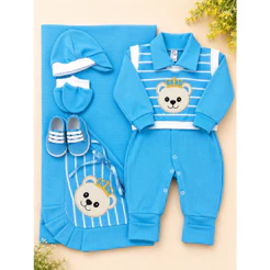 Saída de Maternidade Azul Turquesa de Urso Masculina de Luxo kit completo