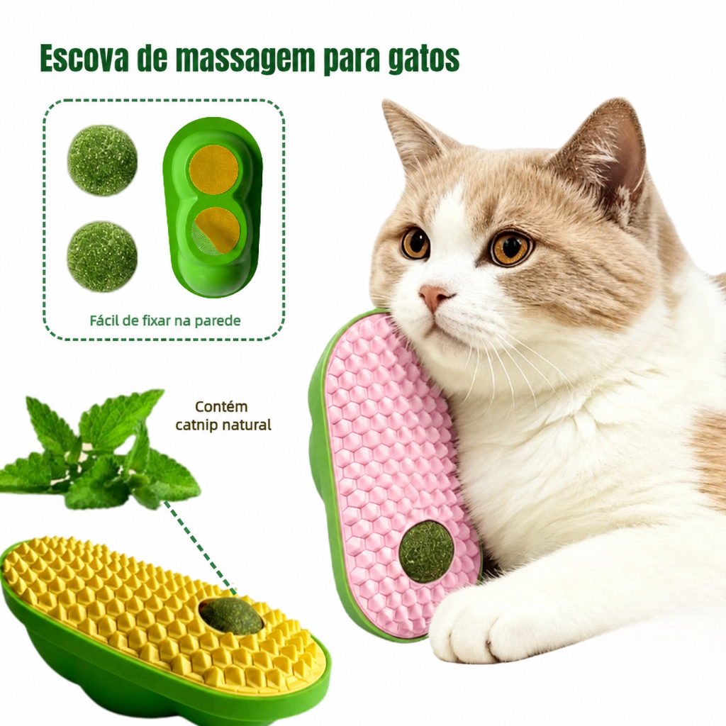 Escova Massageadora de Parede para Gatos com Catnip - Alívio da Coceira, Limpeza e Hálito Fresco Envio imediato