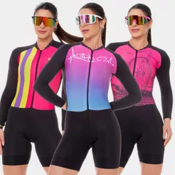 Macaquinho Macacão Ciclismo Feminino Manga Longa Inverno Roupa Mulher Pedal Bike Speed Mtb