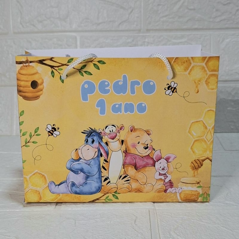 Sacolinhas Personalizada Ursinho Pooh aquarela Lembrancinhas de Festa