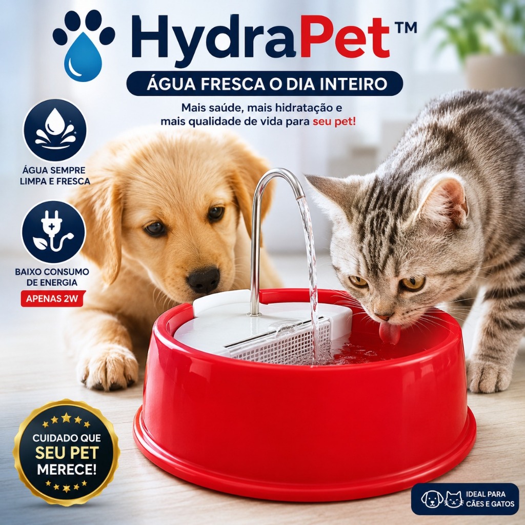 HydraPet™ Fonte Bebedouro Automático para Gatos e Cachorros Água Corrente com Filtro Bivolt