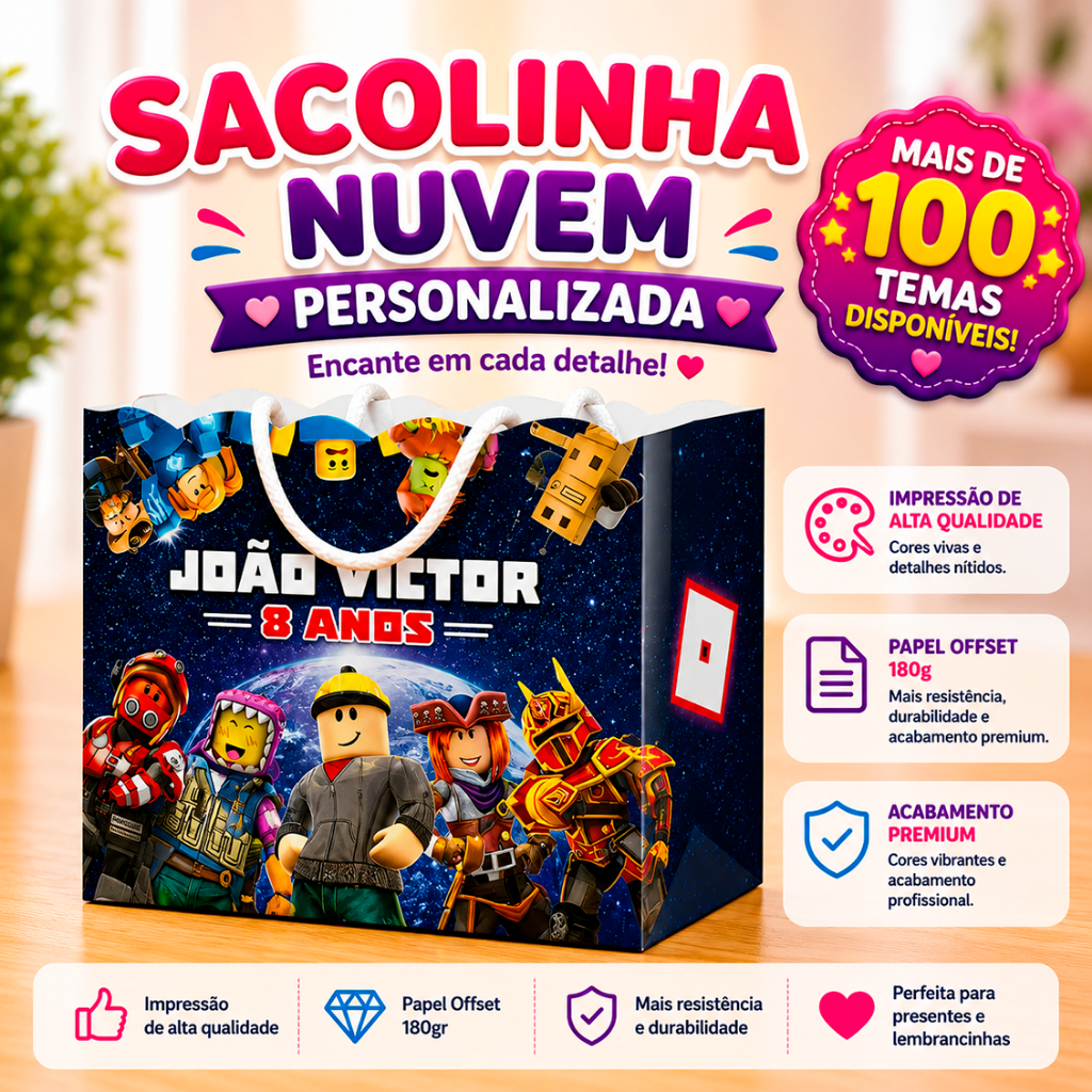 🎉 Sacolinha Personalizada Festa Infantil Lembrancinha Aniversário Qualquer Tema Com Nome e Idade 🎉 - Todos os Temas!