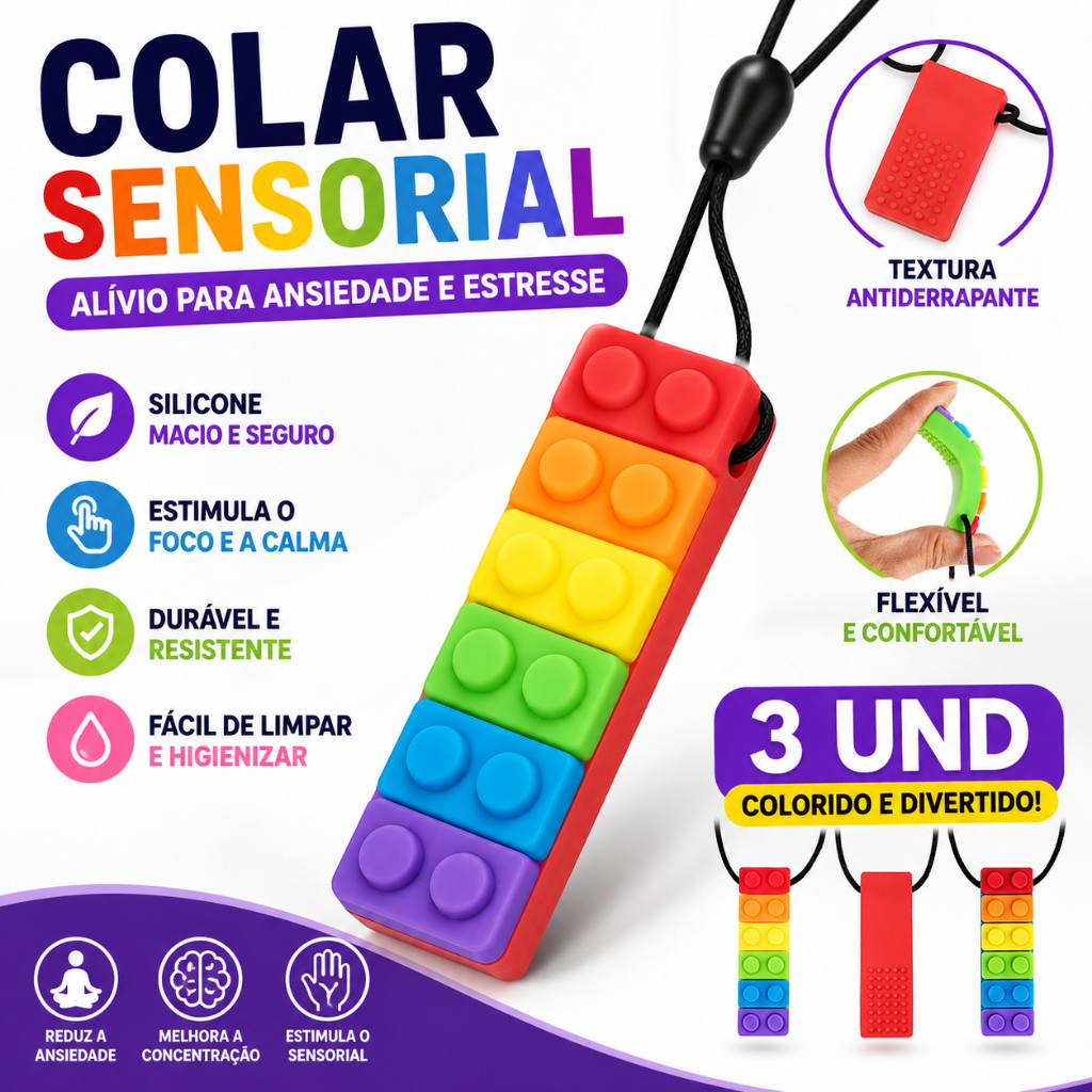 Kit 3 Colar Mordedor Autismo Criança Anti Stress Ansiedade Melhor Preço
