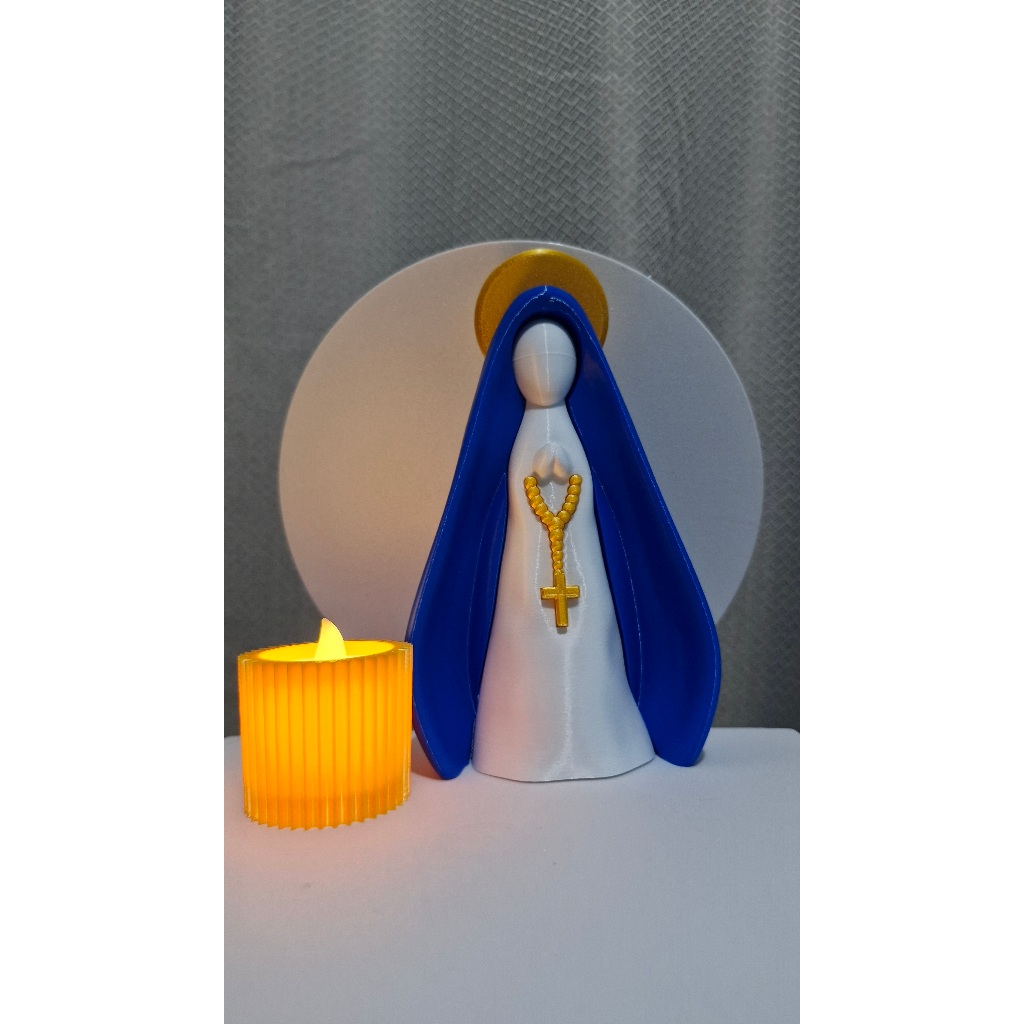 Kit Nossa Senhora Tamanho Pequeno 8cm com Vela de LED e Porta Velas