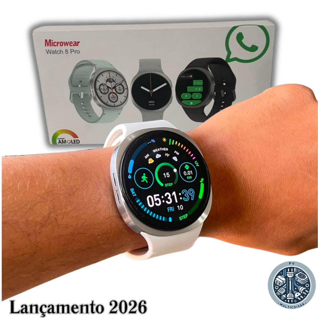 Smartwatch Watch 8 Pro 2026 Tela Super AMOLED | Faz e Recebe Chamadas | Responde WhatsApp | Assistente IA | Bluetooth