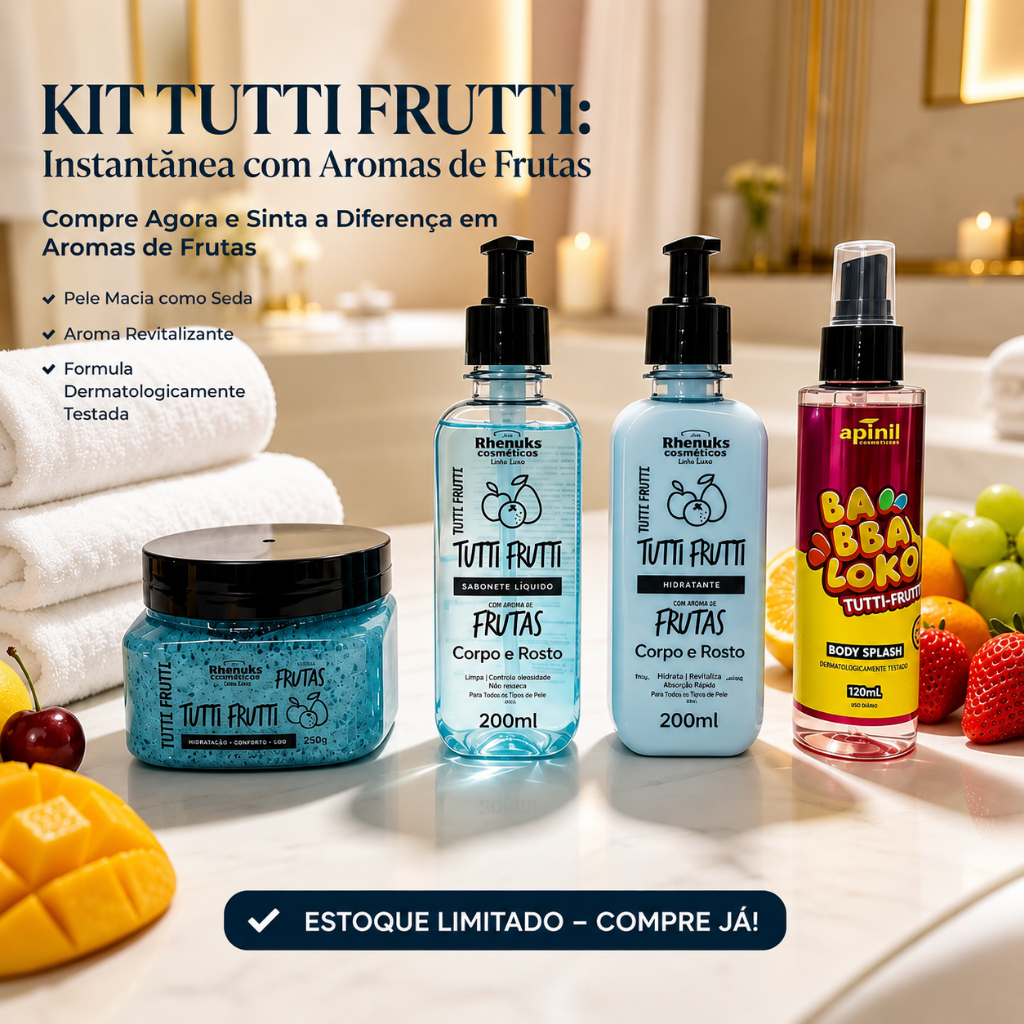 Kit Hidratante + Sabonete  + Esfoliante + Body Splash Rhenuks I Cuidados Corporais