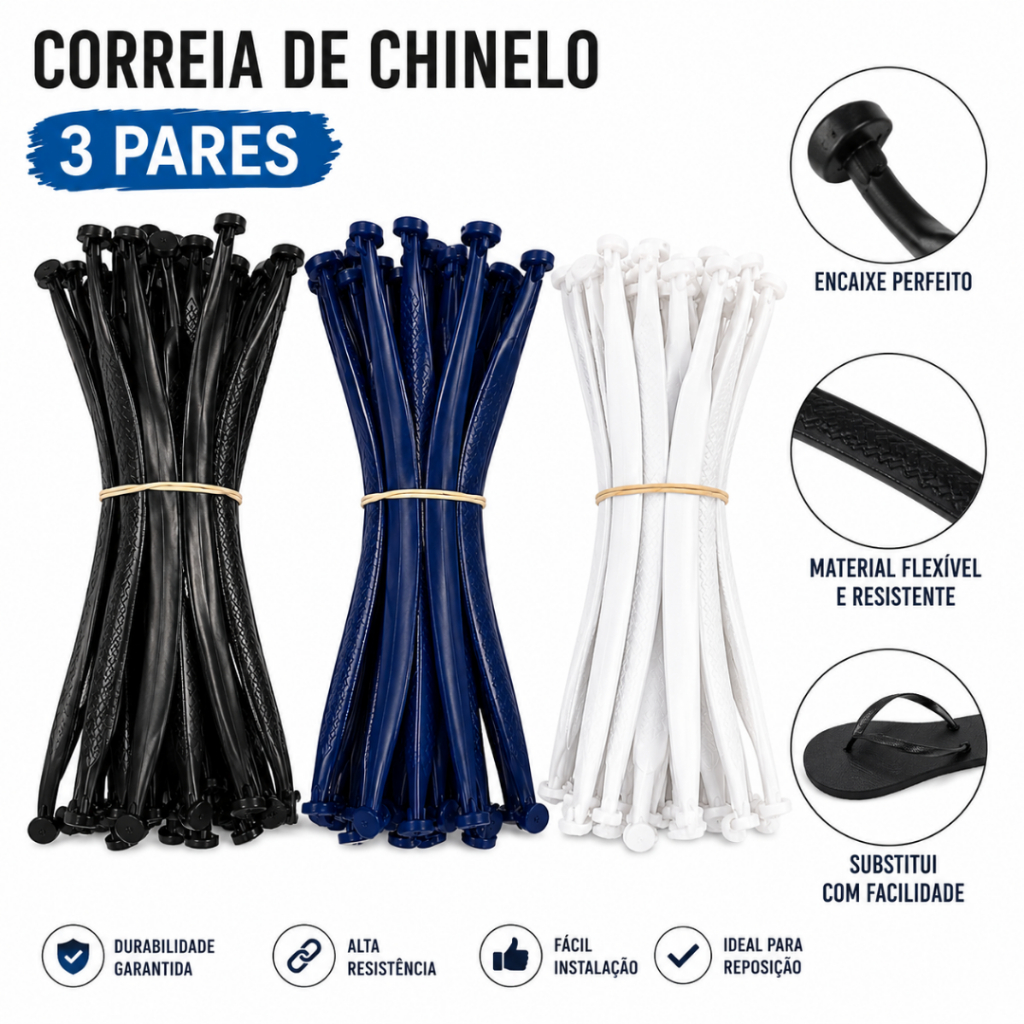 3 Pares Tiras para Chinelo Tradicional Correia Cabresto Alça Reposição Masculino Feminino
