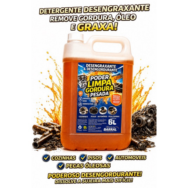 Desengraxante de uso geral 5L (rende 50 litros) alto poder de limpeza limpa graxa, óleo, cera, limpeza pesada