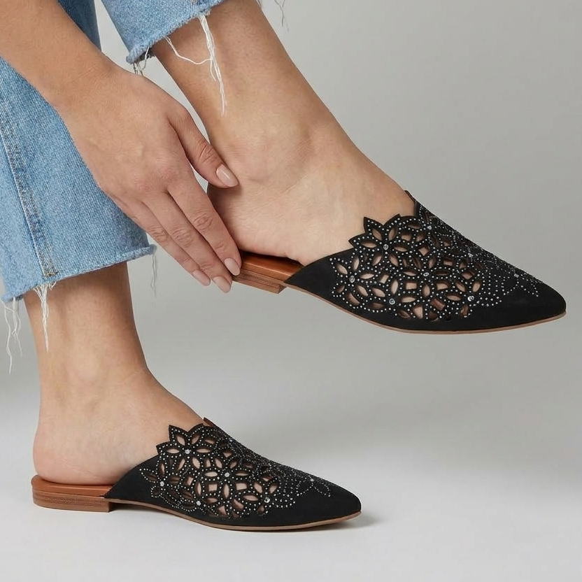 Mule Rasteirinha Feminino Elegante Lançamento Rotifix Flor Sapato Bico Fino Ref.08