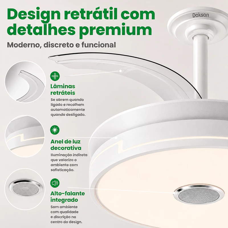 Ventilador de Teto Retrátil 42 Pol Branco Bivolt — foto 2