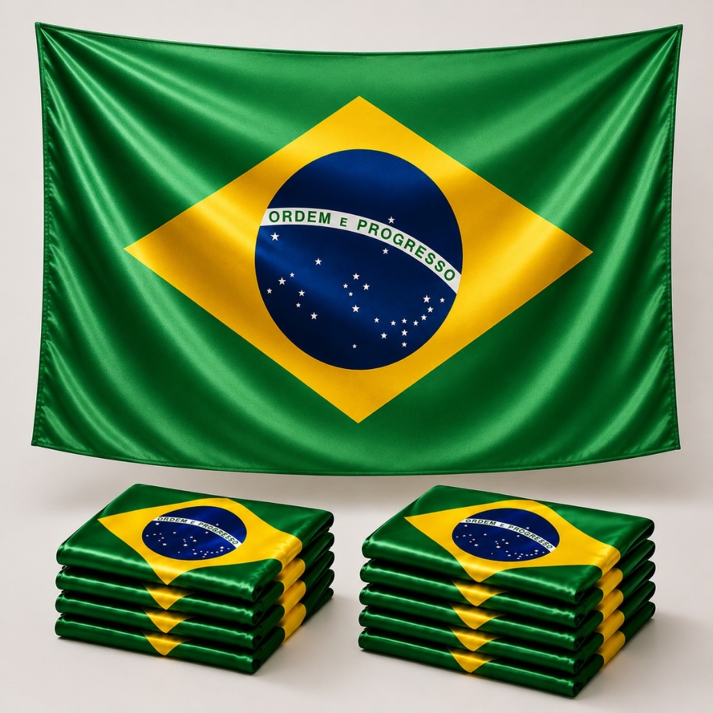 Kit 10 Unidades Bandeira Do Brasil 150x100cm Poliéster Cetim Cores Vivas Corte Laser Sem Costura Copa do mundo Eleição