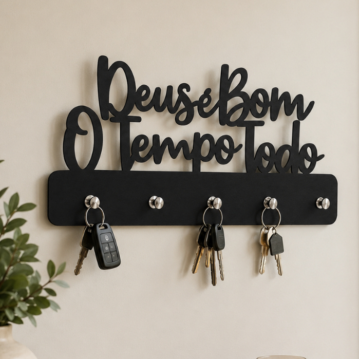 Porta Chaves De Parede Decorativo Em MDF Suporte Organizador