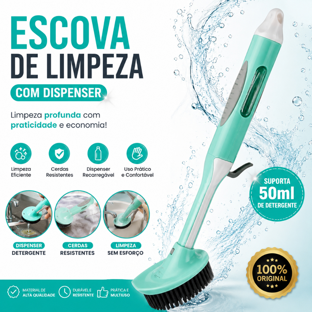 Escova Dispenser de Limpeza 2 em 1 Limpador Multiuso Prático para Louça Tênis Roupa e Azulejo